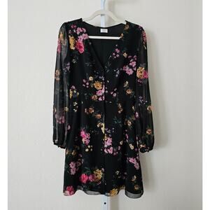 ARITZIA WILFRED Women's Black Floral Nazaire Semi Sheer Chiffon Mini Dress Sz 2